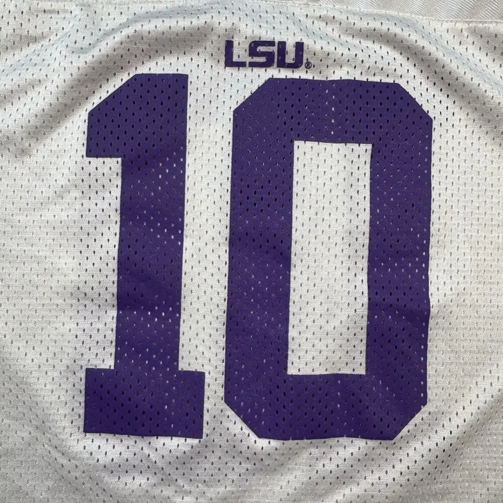 Nike LSU Tigers #10 Youth L 16/18 Football Jersey White Purple Gold